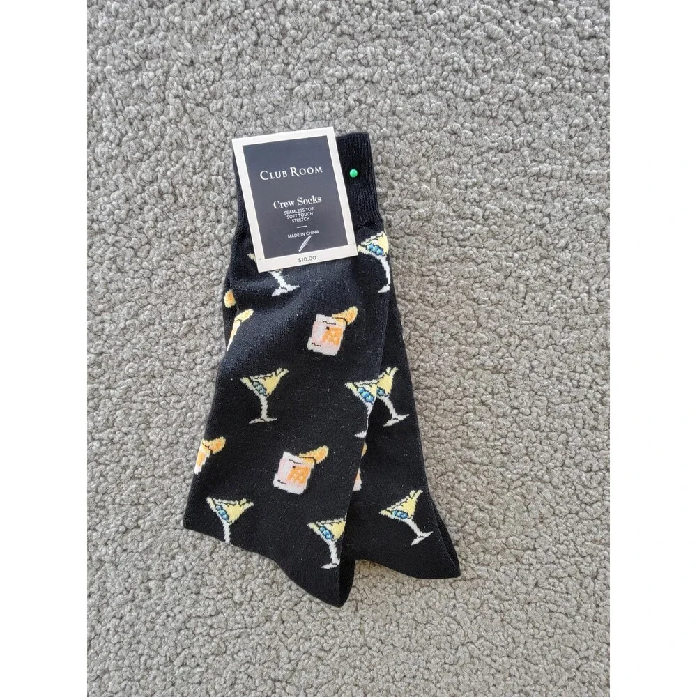 Club Room Cocktail & Baseball Crew Socks Men's One Size Black/Grey 2 Pairs